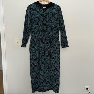 Vintage Eddie Bauer Womens Corduroy Patterned Dress Size L Modest Maxi